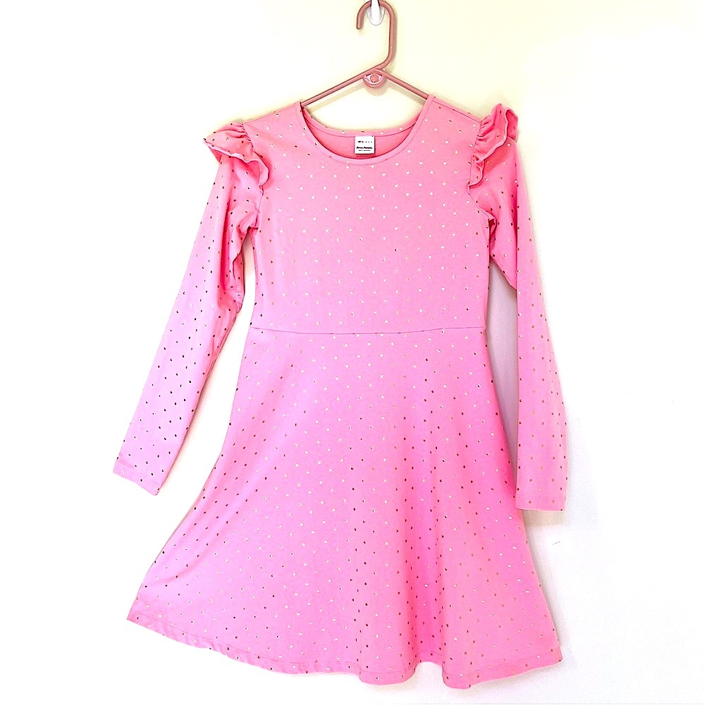 Hanna Andersson ~ Sweet, Soft & Comfortable Pink Dress with Gold Dots ~ Size 14